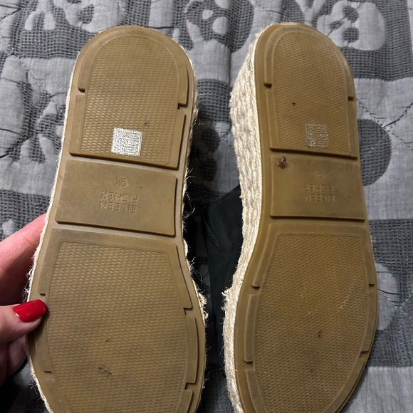 Eileen Fisher Black Suede Espadrille Slide Sandals - Picture 4 of 6